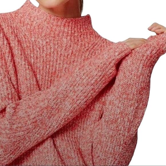 LOFT Knit Mock Neck Marled Chunky Sweater Side Vents Size Large L Cotton Blend - Picture 2 of 10